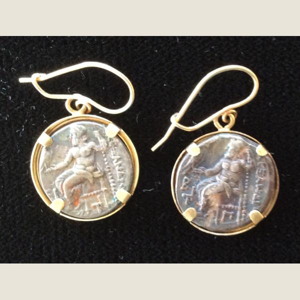Ancient Greek Silver Drachma Earrings