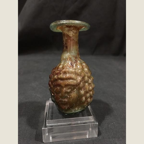 Ancient Roman Glass Janus Head Aryballos